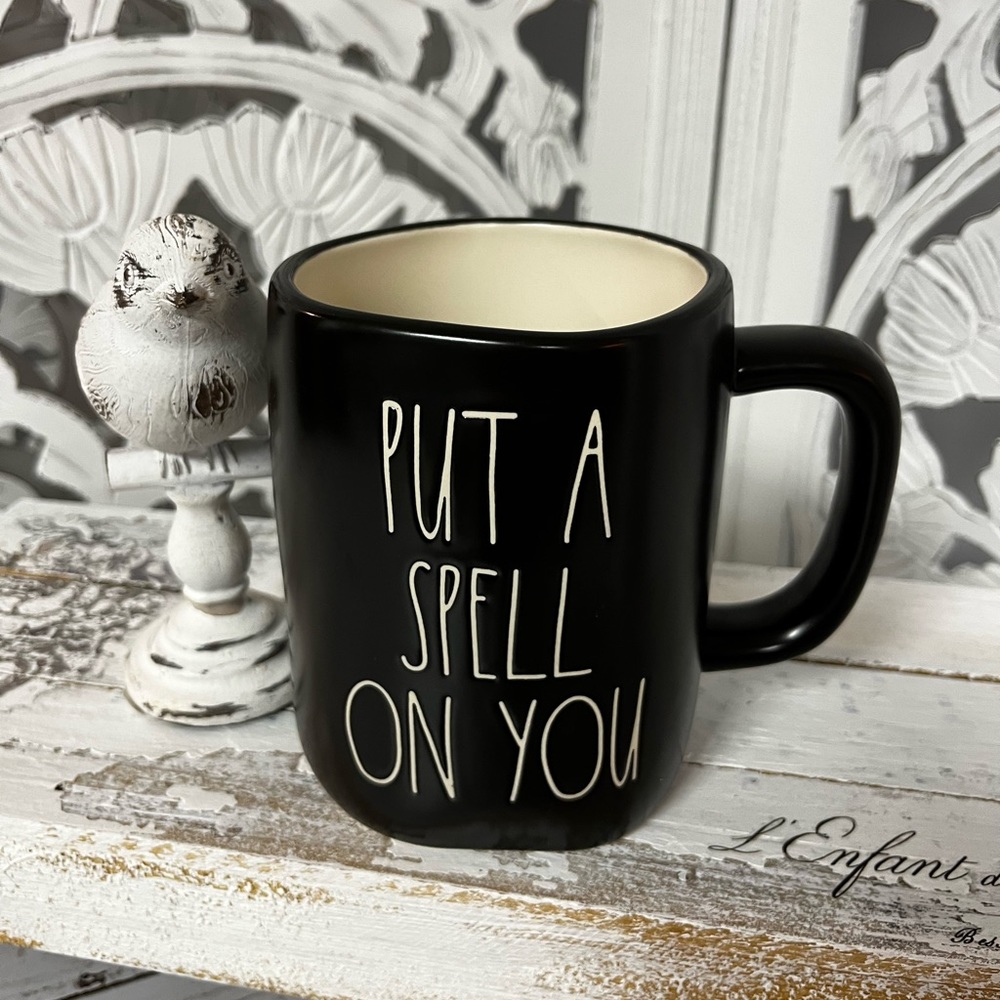 Rae Dunn Ceramic Halloween Coffee Mug “Put A Spell On You”, Black & White